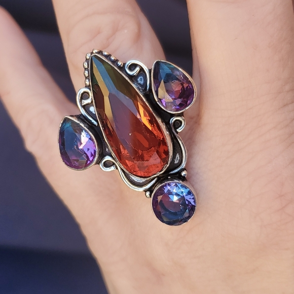 New Bi-Color Tourmaline 925 Silver Statement Ring. - Picture 6 of 16